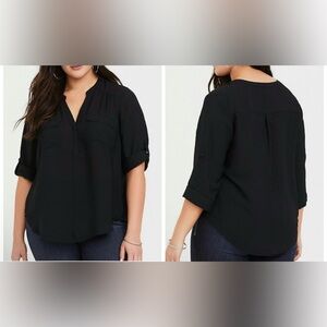 Torrid Harper Black 3/4 Roll-tab Sleeve Breathable Semi-sheer Pullover Blouse 5X